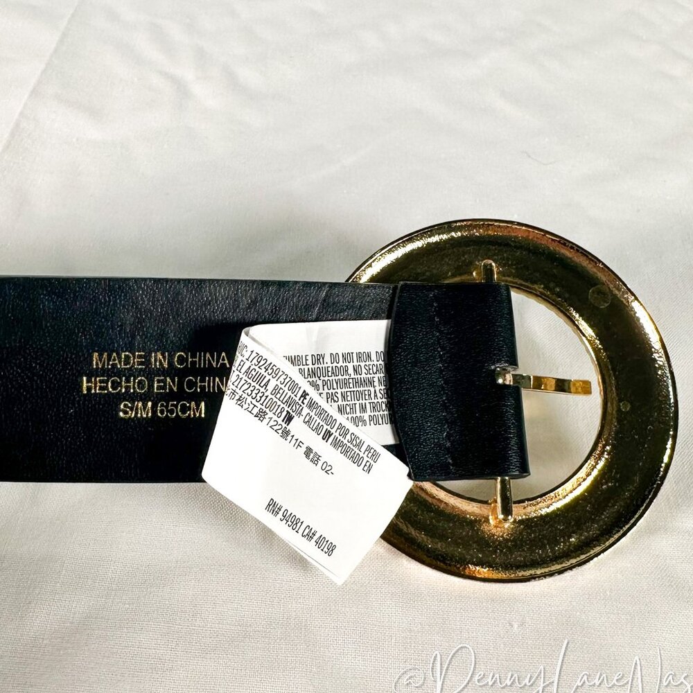 Forever21 Golden Round Buckle Faux Leather 65cm Belt Size S/M - Picture 2 of 4